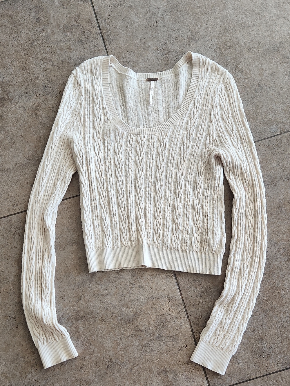 Free People Cream Cable Knit Scoop Neck Sweater